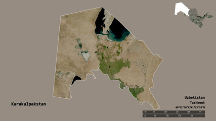 Karakalpakstan, autononous region of Uzbekistan, zoomed. Satellite