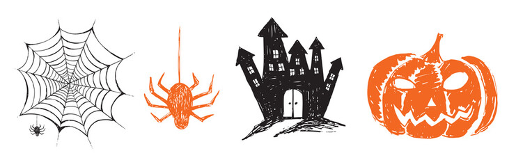 Halloween symbols hand drawn illustrations	