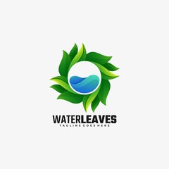 Vector Logo Illustration Water Leaves Gradient Colorful Style.