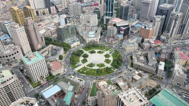 aerial shot of dalian zhongshan Square