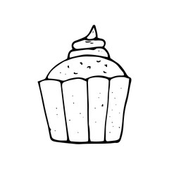 cupcake icon, sticker, card hand drawn vector doodle. sketch, Scandinavian, minimalism, monochrome. single element for design. food, pastries, dessert