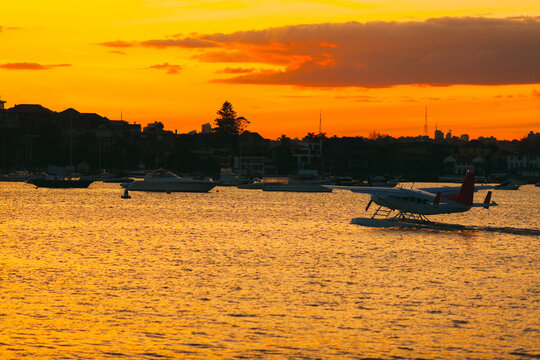 Hydroplane about to take off from river
