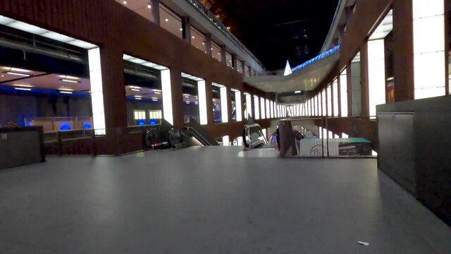 February 2020, Antwerp, Belgium Hyperlapse pov video of a commuter travelling through the Antwerp Central Railway station and getting on a train