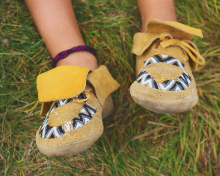 Native American boy's beaded leather moccasins