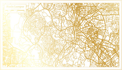 Fototapeta premium Kuala Lumpur Malaysia City Map in Retro Style in Golden Color. Outline Map.