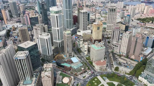 aerial shot of dalian city center
