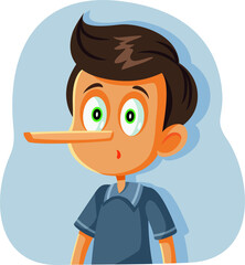 Liar Boy with Long Nose Vector Cartoon