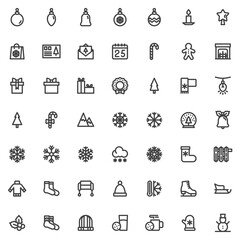 Winter season line icons set. linear style symbols collection, outline signs pack. New year and Christmas vector graphics. Set includes icons as xmas ball, fireplace, winter hat, tree, ugly sweater