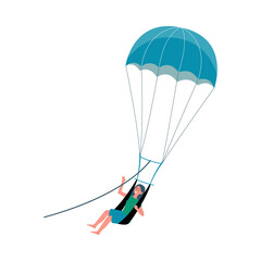Woman character enjoying parasailing flight, flat vector illustration isolated.