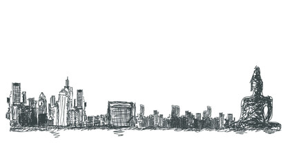Naklejka premium Sketch Landmark Important places in Thailand - Background creative modern.