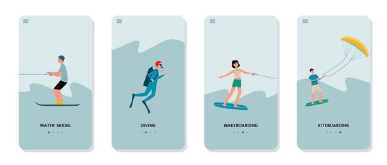 A set of landing pages of marine water extreme sports and outdoor activities.