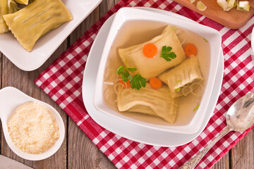 Maultaschen - swabian filled pasta ( ravioli ).	