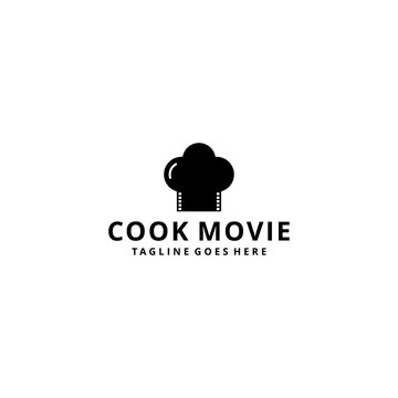 Illustration abstract chef hat restaurant with movie reel film logo design template