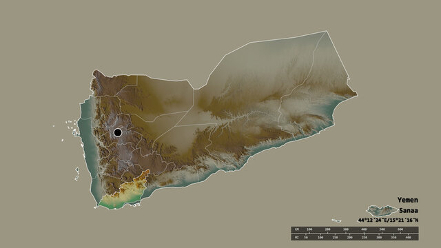 Location of Lahij, governorate of Yemen,. Relief