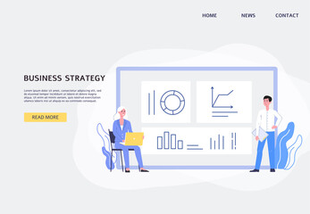 Website for business strategy development with people, flat vector illustration.