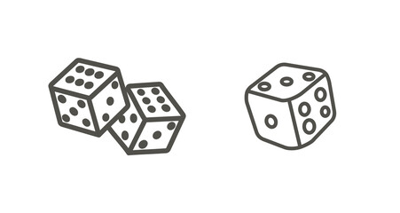 dice cubes line icon set. playing dices