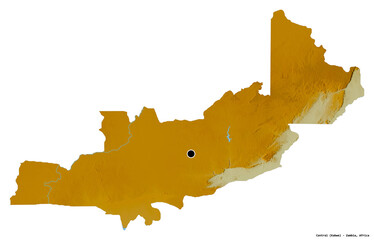 Central, province of Zambia, on white. Relief