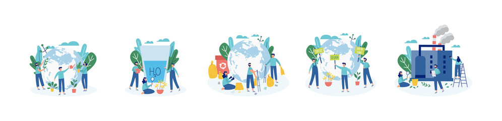 Ecologists taking care of planet, flat cartoon vector illustration isolated