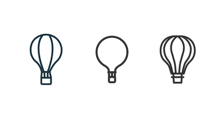 hot air balloon line icon set