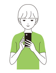 スマートフォンを良い姿勢で見つめる男の子