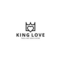Illustration abstract love or heart sign with king crown sign logo design template