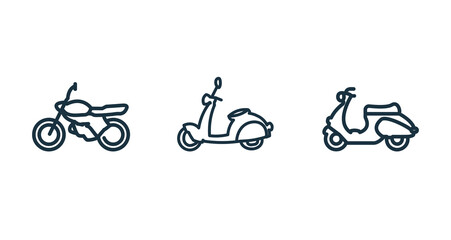 motorcycle line icon set. Sportbike, scooter