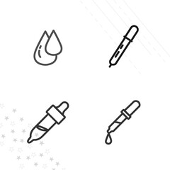 Pipette line icon set with blood drop line icon