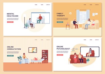 Set of website banners for psychological aid clinic flat vector illustration.