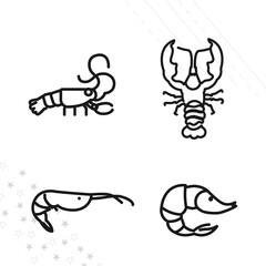 sea food line icon set with shrimp, squid, cancer