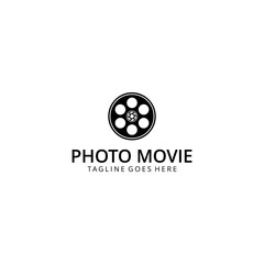 Illustration modern camera photography with film reel logo icon vector template