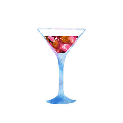 Watercolor illustration of a cocktail glass. Glass. Print for party, t - shirts.