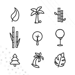tree, palm, bamboo, forest, firtree line icon set