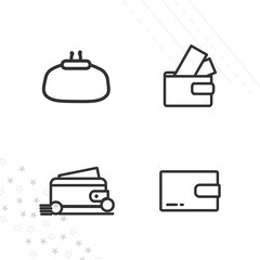 wallet with money. purse line icon set