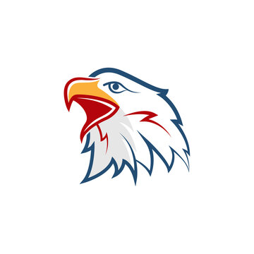 eagle head vector illustration. the symbol for eagle, falcon, or hawk bird. good for American themes, logistic delivery, or patriotism. combination yellow, red and blue color