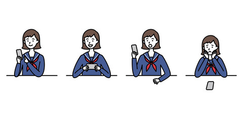 セーラー服の女子中高生とスマホ