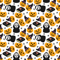 Obraz premium seamless pattern design with cute halloween ornament, copy space