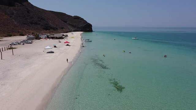 Aerial view of Tecolote beach, La Paz, Baja California Sur, Mexico.