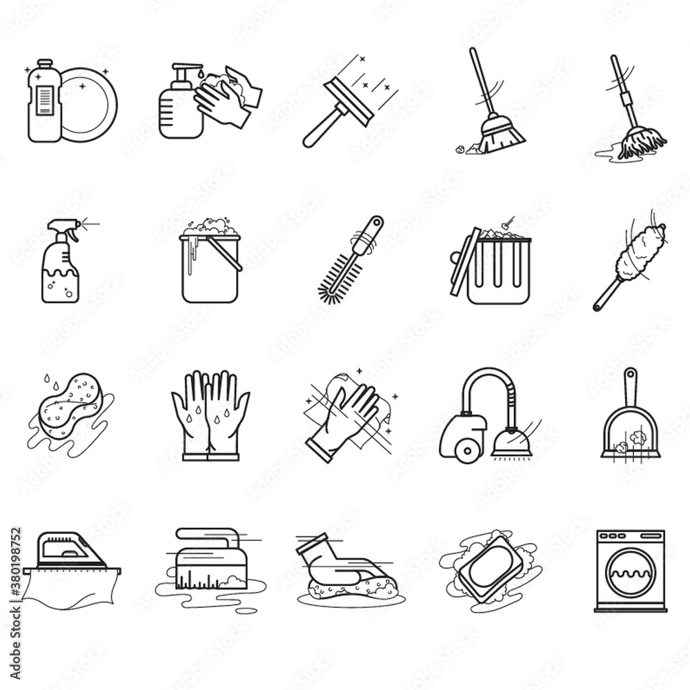 Wall mural collection of cleaning tools.