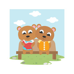 Obraz na płótnie Canvas cute bears reading a book, simple vector illustration design