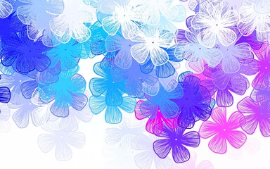 Light Blue, Red vector doodle pattern with flowers