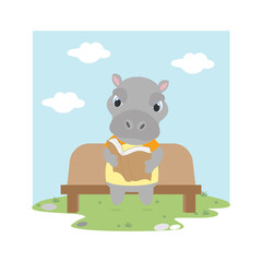 Obraz na płótnie Canvas cute hippo reading a book, simple vector illustration design