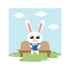 cute rabbit reading a book, simple vector illustration design