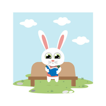 cute rabbit reading a book, simple vector illustration design