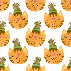 Fototapeta premium Watercolor pattern of cat faces