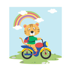 cute tiger with motorcycle