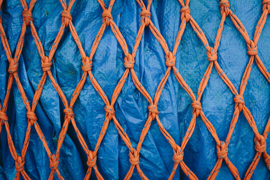 Netting over blue tarp
