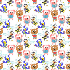 seamless pattern design with cute animal cartoon ornament, copy space