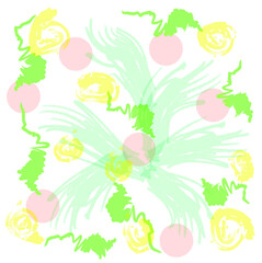 Childish pastel background for splash template, funny doodle drawing. Multicolored pattern in a modern design style, composition of strokes and wavy lines.