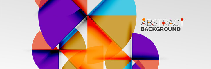 Bright color circles, abstract round shapes and triangles composition with shadow effects. Vector modern geometric design template