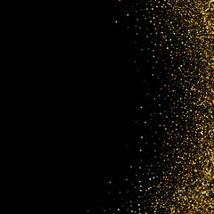 Gold glitter texture on a black background. Golden explosion of confetti Design element